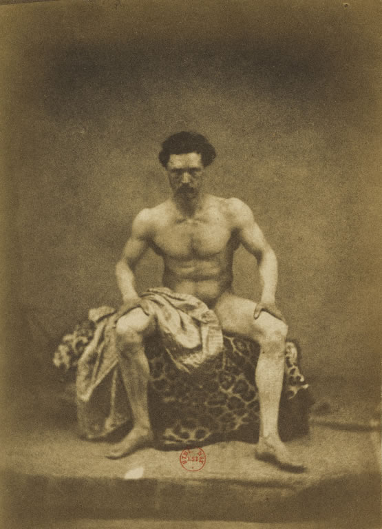 Eugène Durieu (French, 1800-1874) 'Nu masculin assis de face, les jambes écartées' 1854 from the exhibition 'Delacroix and Photography' at Musée National Eugène Delacroix, Paris, Nov 2008 - March 2009
