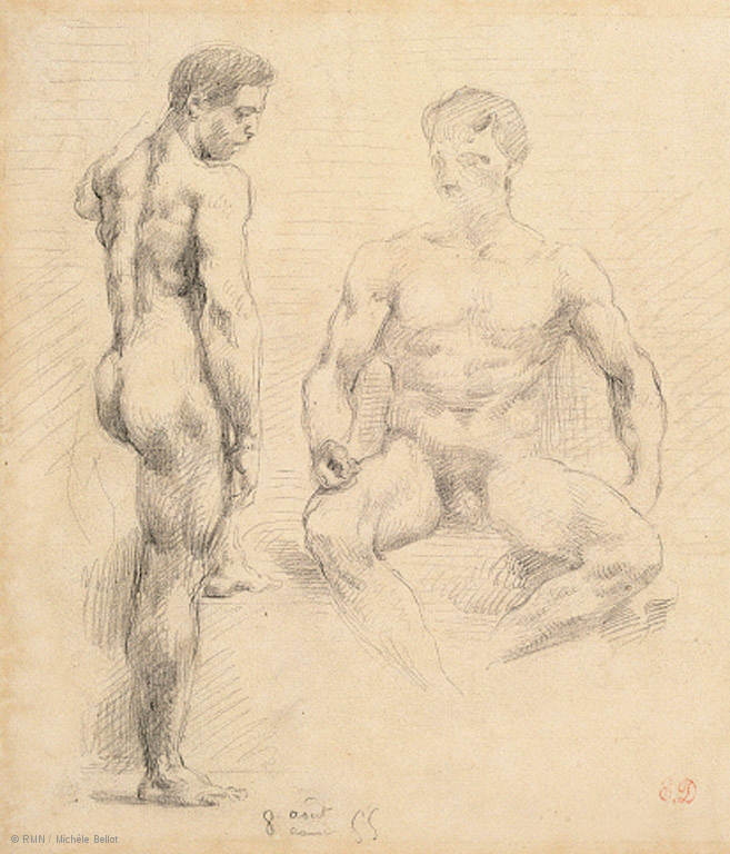 Eugène Delacroix (French, 1798-1863) 'Two studies of naked men one standing, the other sitting' Nd
