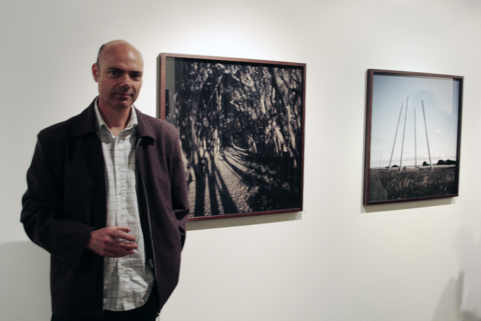 John Bodin in front of his work at the opening of his exhibition 'Urban Edge' at Anita Traverso Gallery, Melbourne