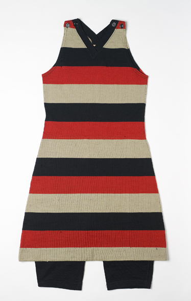 Athlete and movie-star Annette Kellerman's 'Modern Kellerman Bathing Suit for Women' which became commercially available by the mid-1920s. The one-piece bathing suit became Kellerman's trademark.