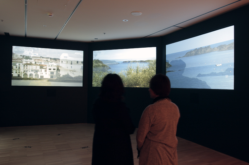 3 panel video installation of the Catalan countryside around where Salvador Dali lived from the exhibition 'Salvador Dalí: Liquid Desire Winter Masterpieces' at the National Gallery of Victoria, Melbourne