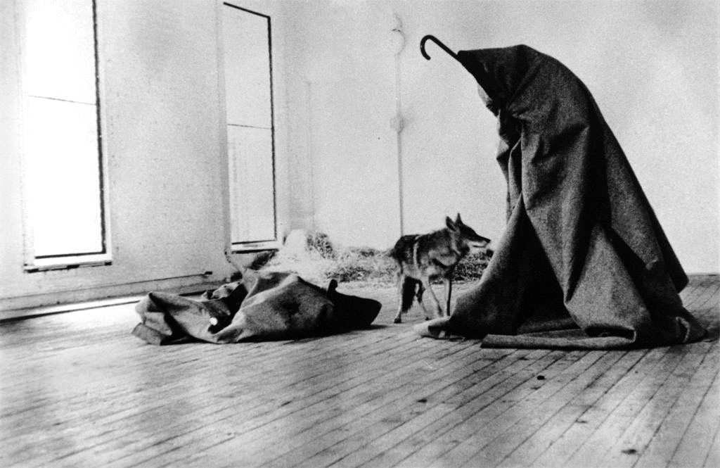 Joseph Beuys (German, 1921-1986) 'I like America and America likes me' action 1974 from the exhibition 'Beuys is Here; Sculpture Object Action Revolution' at De La Warr Pavilion, Bexhill-on-Sea, England, July - Sept, 2009