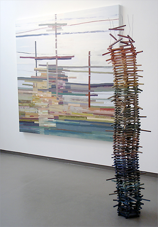Photograph showing the relationship of form between the work 'Jacob’s Ladder' (2009) and the painting 'Breathing Space' (2009)