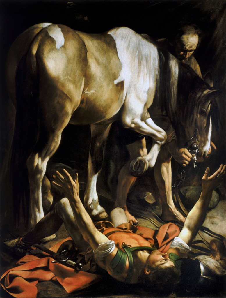 Michelangelo Merisi da Caravaggio. 'The Conversion of Saint Paul' c. 1600/01 from the exhibition 'Caravaggio – Bacon' at Gallery Borghese, Rome, Oct 2009 - January 2010