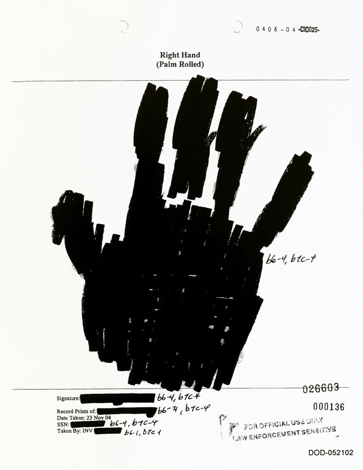 Jenny Holzer (American, b. 1950)
'Right Hand (Palm Rolled)' 2007