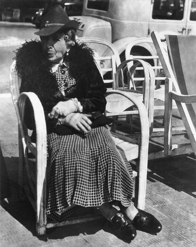 Lisette Model (American born Austria, 1901-1983) 'Riviera - elderly woman' c. 1934 from the exhibition 'Lisette Model' at the Instituto de Cultura, Fundación MAPFRE, Madrid, Sept 2009 - Jan 2010