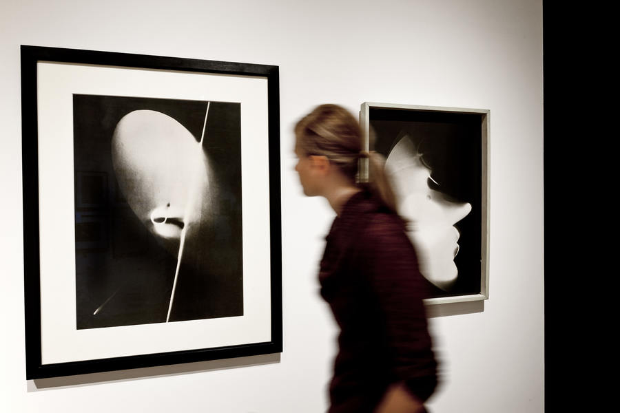 'László Moholy-Nagy Retrospective' exhibition view, Schirn Kunsthalle Frankfurt showing at left, 'Photogramm No.II' (1929) 'László Moholy-Nagy Retrospective' exhibition view, Schirn Kunsthalle Frankfurt showing at left, 'Photogramm No.II' (1929)