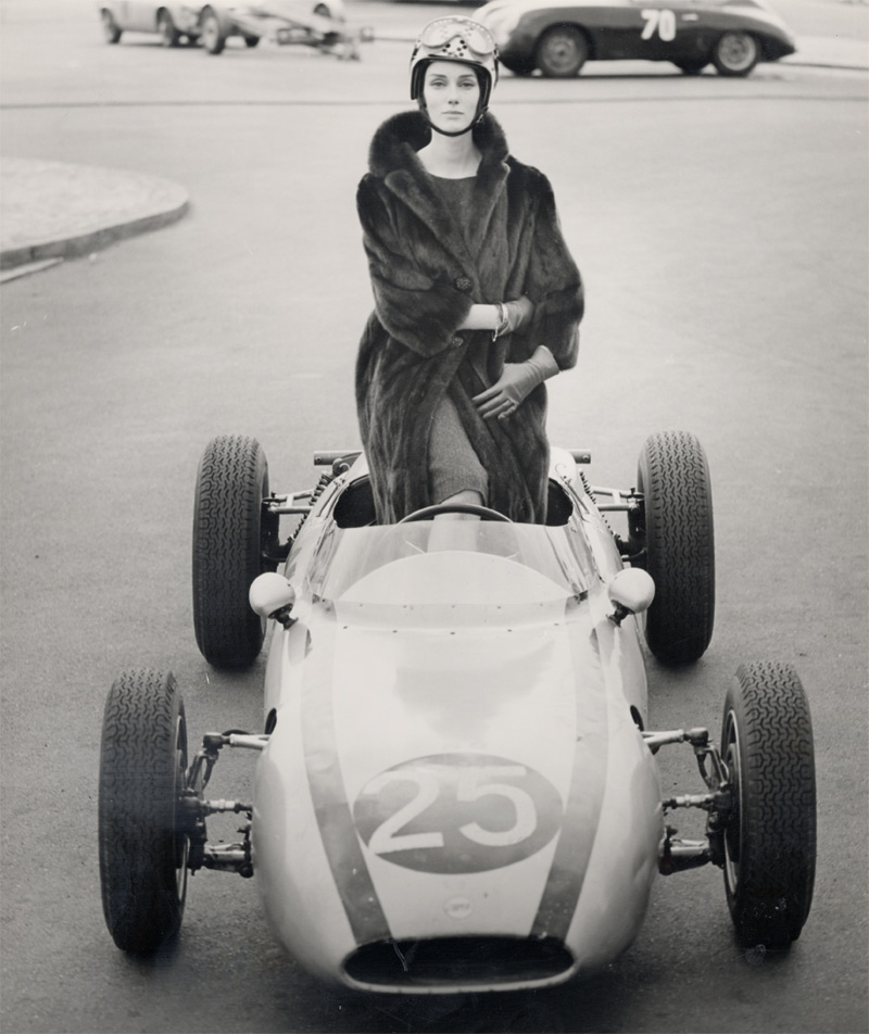 F.C. Gundlach (German, b. 1926) 'Judy Dent mit Saga-Nerz auf der Avus' 1962