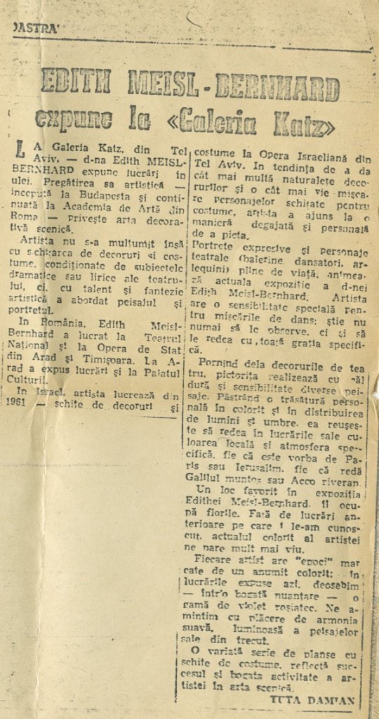 Edith Meisl-Bernhard exhibition at the Katz Gallery, November 1965