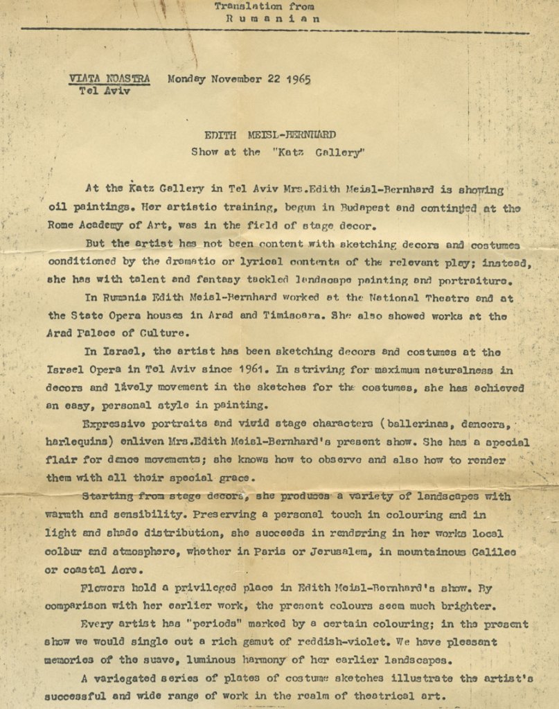 Edith Meisl-Bernhard exhibition at the Katz Gallery, November 1965