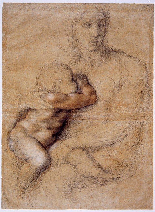 Michelangelo Buonarroti (Italian, 1475-1564) 'Madonna and Child' 1520-1525 from the exhibition 'Michelangelo: The Drawings of a Genius' at Albertina, Vienna