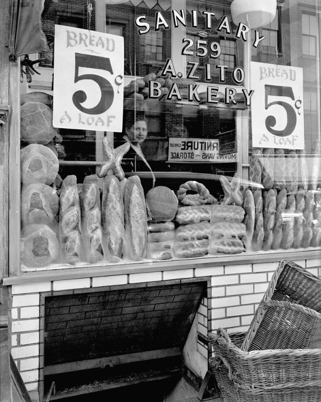 Berenice Abbott (American, 1898-1991) 'Bread Store, 259 Bleecker Street' 1937 from the exhibition 'American Modern: Abbott, Evans, Bourke-White' at the Amon Carter Museum of American Art, Fort Worth, Texas