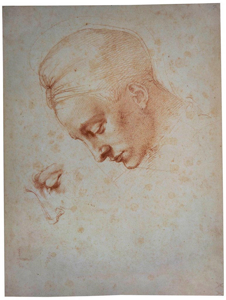 Michelangelo Buonarroti (Italian, 1475-1564) 'Study of an Inclined head and Detailed Eye Study' c. 1529 from the exhibition 'Michelangelo: The Drawings of a Genius' at Albertina, Vienna