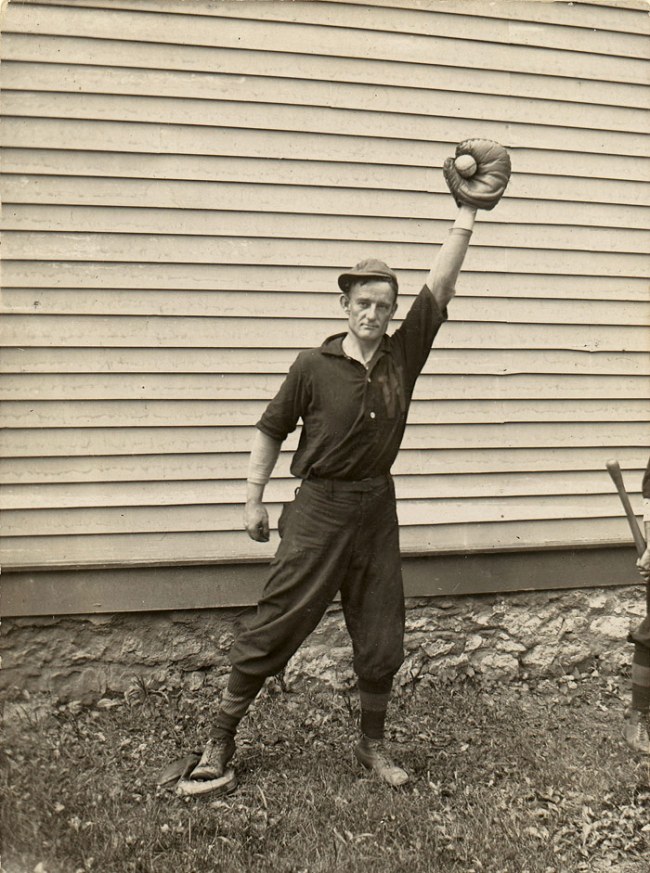 Unknown Artist, American School. '(Man Holding Baseball in Catcher’s Mitt)' 1910