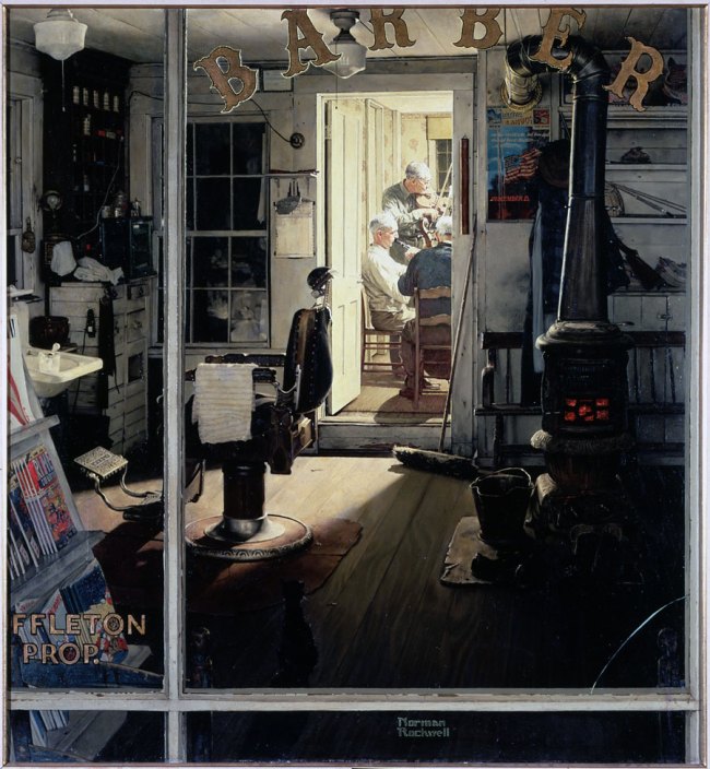 Norman Rockwell (American, 1894-1978)  'Shuffleton's Barbershop' 1950 