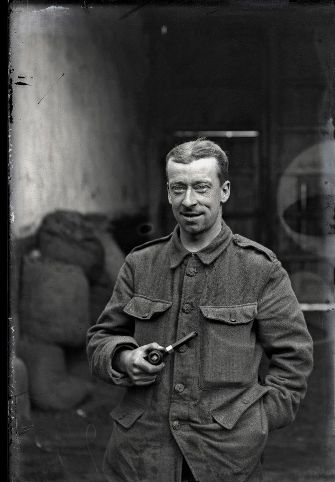 Antoinette or Louis Thuillier. 'No title (unknown Australian soldier smoking a pipe)' c. 1916/17