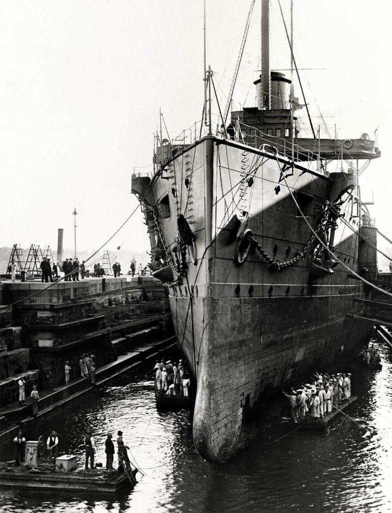 Arthur Wigram Allen (Australian, 1894-1967) 'The 'Euryalus' in dock' 17 August 1905