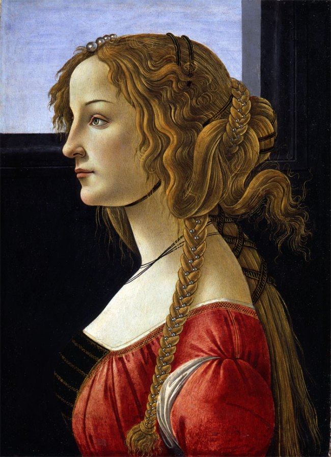Sandro Botticelli (Italian, 1445-1520) 'Profile Portrait of a Young Lady (Simonetta Vespucci?)' c. 1476