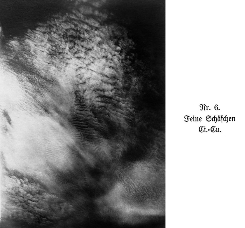 Unknown photographer.
'Feine Schäfchen. Ci.-Cu', from: 'Wolken im Luftmeer' (Delicate fluffy clouds. Ci.-Cu, from: Clouds in a sea of air) Photographs taken by German fighter pilots during WW1, Berlin, 1917