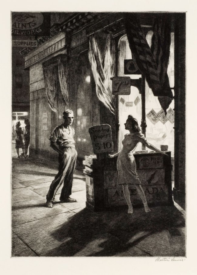 Martin Lewis (Australian, 1881-1962). 'Chance Meeting' 1940-1941 