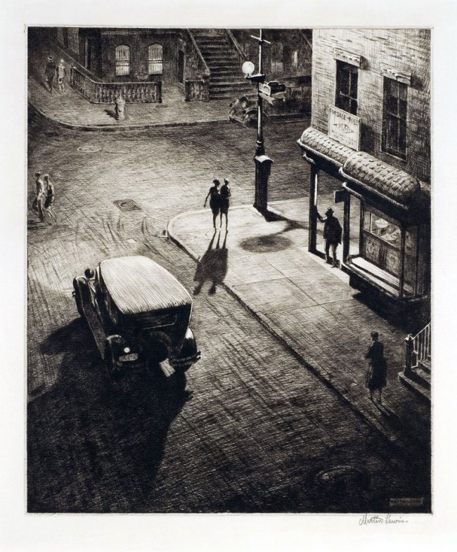 Martin Lewis (Australian, 1881-1962). 'Relics (Speakeasy Corner)' 1928