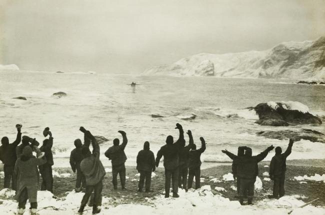 Frank Hurley (Australian, 1885-1962) 'Sir Ernest Shackleton arrives at Elephant Island to take off marooned men' 30 August 1916