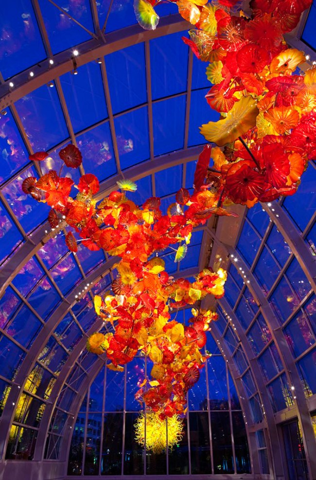 Chihuly Garden and Glass. 'Glasshouse and Pacific Sun (evening)' 2012