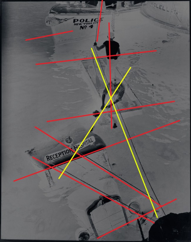 Pictorial construction of Police officer and assistant removing body of Reception Hospital ambulance driver Morris