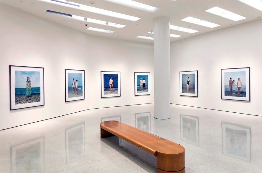 Installation view of the 'Beach Portraits' (1992-2002) series from the exhibition 'Rineke Dijkstra: A Retrospective' at the Solomon R. Guggenheim Museum, New York