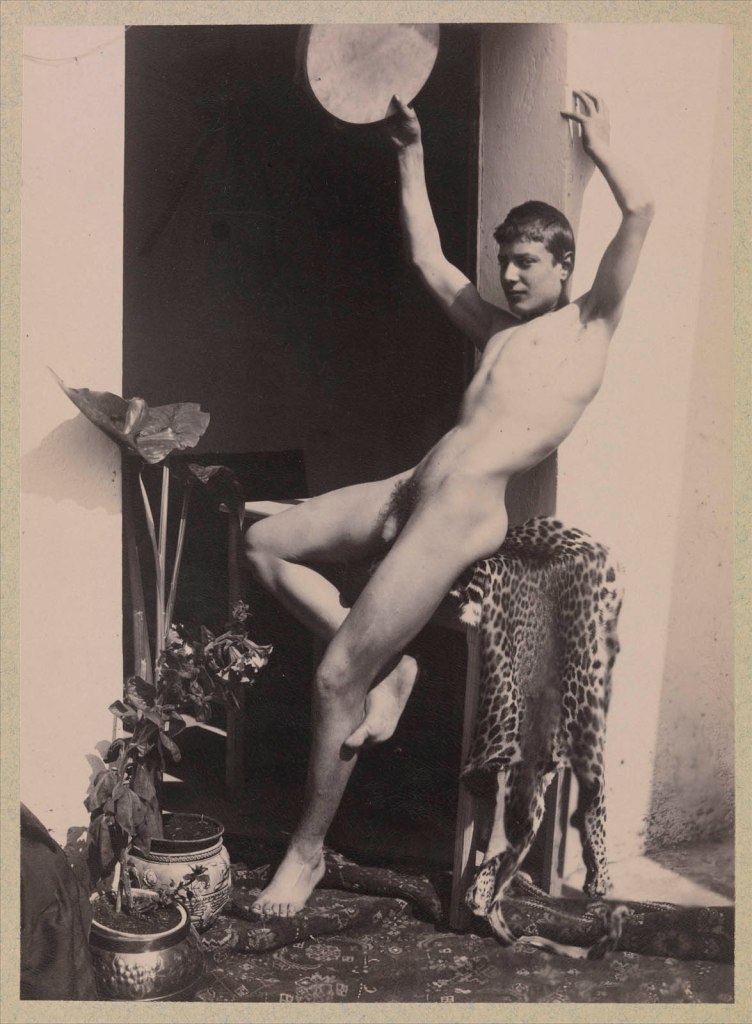 Guglielmo Plüshow (Italian born Germany, 1852–1930) '[Young Male Nude Seated on Leopard Skin]' 1890s-1900s