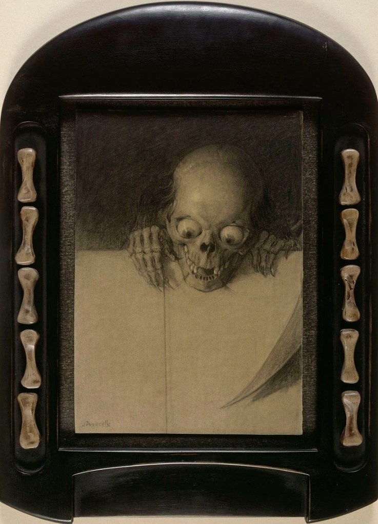 Julien Adolphe Duvocelle (French, 1873-1961) 'Crâne aux yeux exorbités et mains agrippées à un mur' (Skull with bulging eyes and hands gripping a wall) 1902