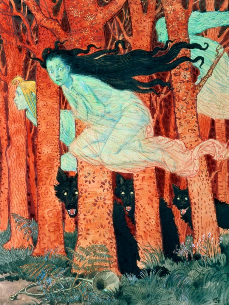 Eugène Grasset (French, 1845-1917) 'Trois Femmes et Trois Loups' 1892