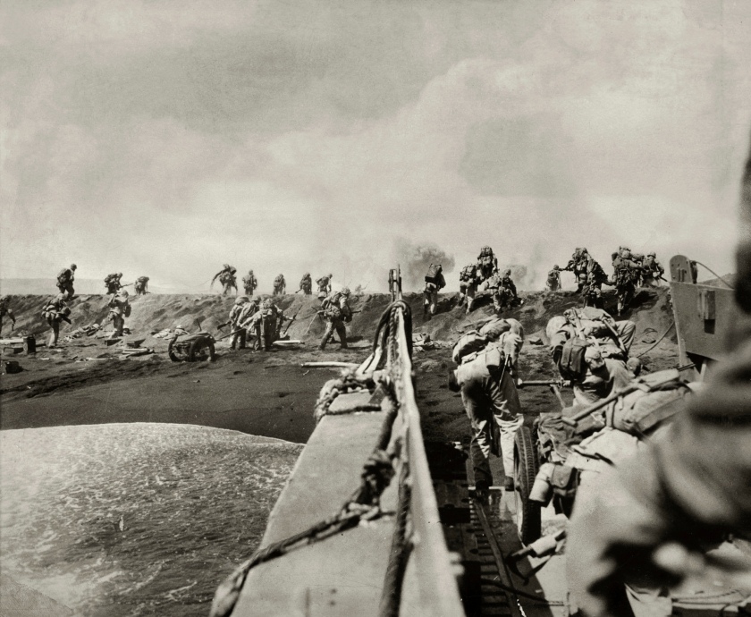 Joe Rosenthal (American, 1911-2006) 'Over the Top - American Troops Move onto the Beach at Iwo Jima' 1945