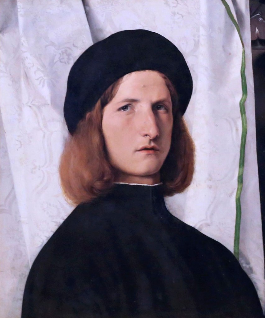 Lorenzo Lotto (Italian, c. 1480 - 1556/1557) 'Young Man Before a White Curtain' c. 1506/1508