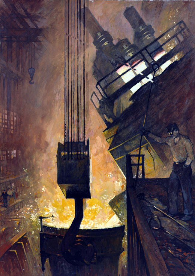 Thorton Oakley (American, 1881-1953) 'Liquid Steel Pours From an Electric Furnace' 1940s
