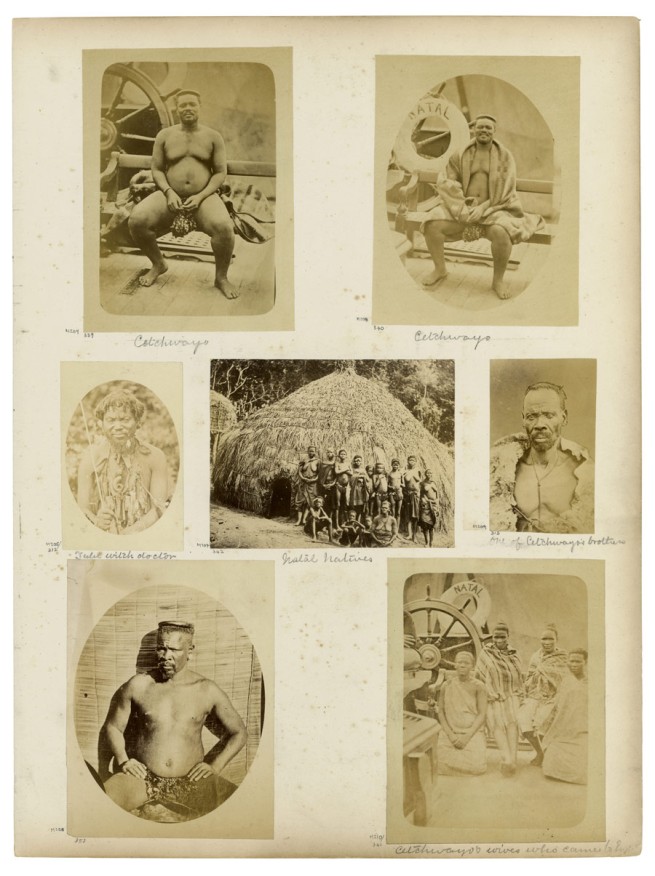 G. T. Ferneyhough (attr.), Crewes & Van Laun (attr.), H. F. Gros (attr.), and unidentified photographers. 'Album page with photographs of Cetshwayo and his family, Chief Sekhukhune, and unidentified persons' South Africa, last third of the nineteenth century