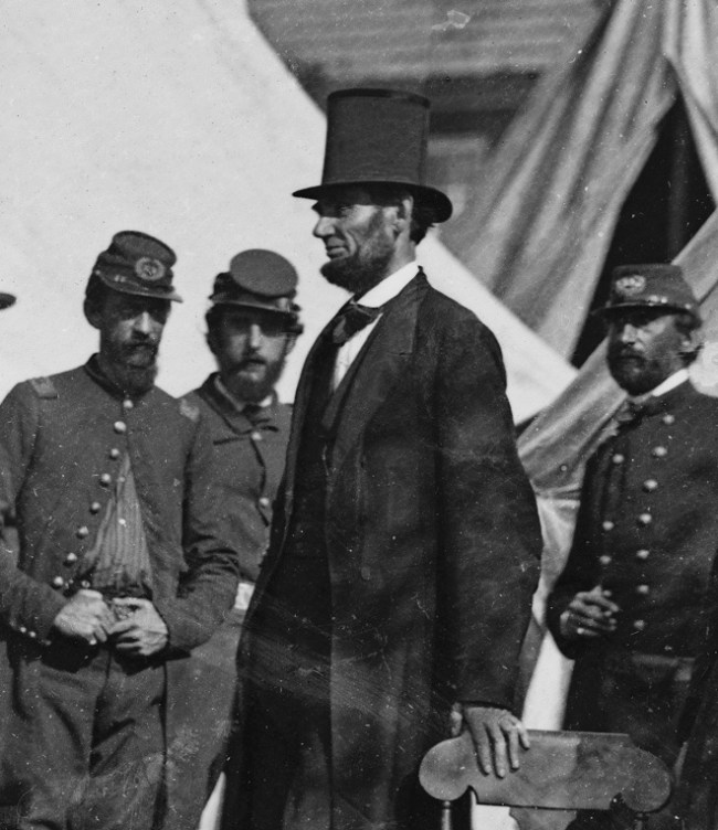 Alexander Gardner (American born United Kingdom, 1821-1882) '[Antietam, Md. President Lincoln with Gen. George B. McClellan and group of officers]' (detail) 3rd October 1862