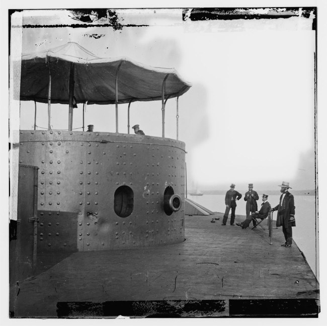 James F. Gibson (American, 1828-1905) '[James River, Va. Deck and turret of U.S.S. Monitor seen from the bow (ie. stern)]' 9th July, 1862