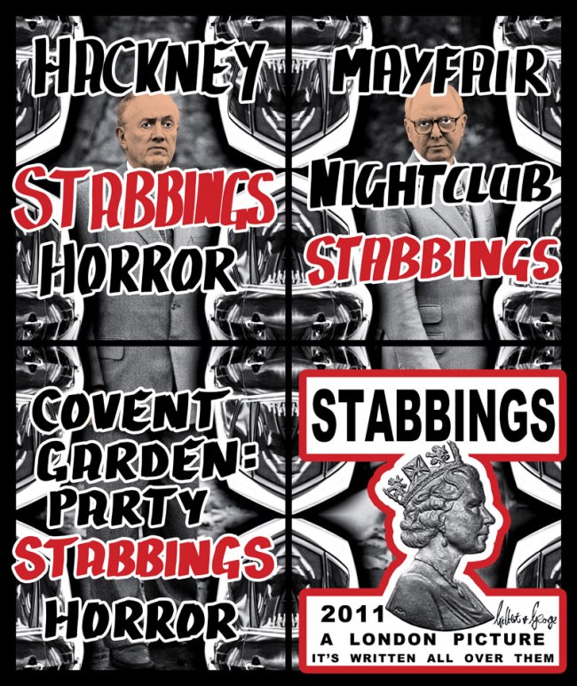 Gilbert & George (Gilbert Prousch) (English born Italy, b. 1943) and (George Passmore) (English, b. 1943) 'Stabbings' 2011