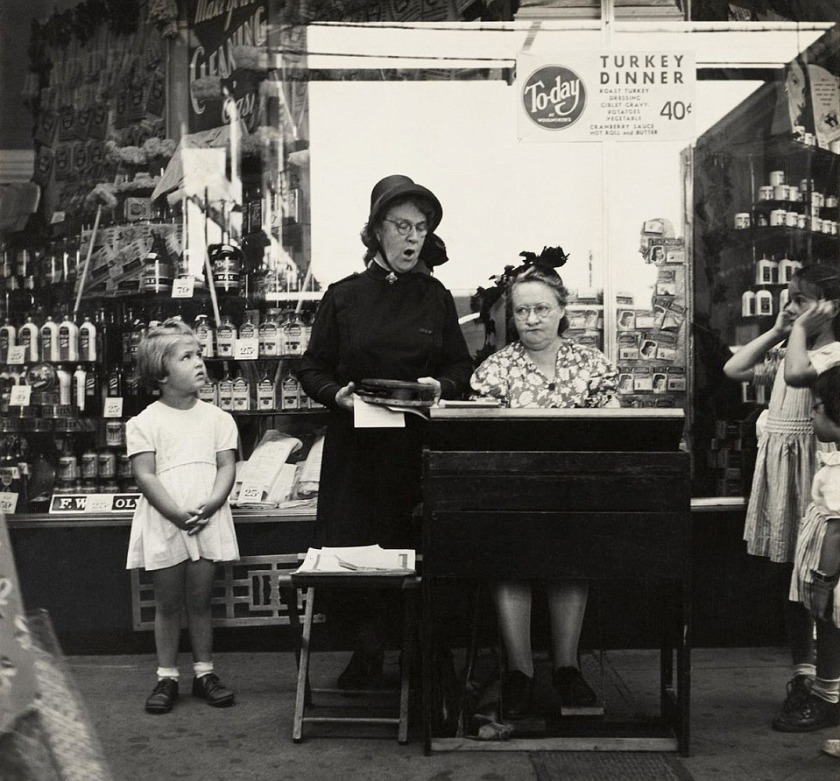 Lee Sievan. 'Salvation Army Lassie in Front of a Woolworth Store' c. 1940