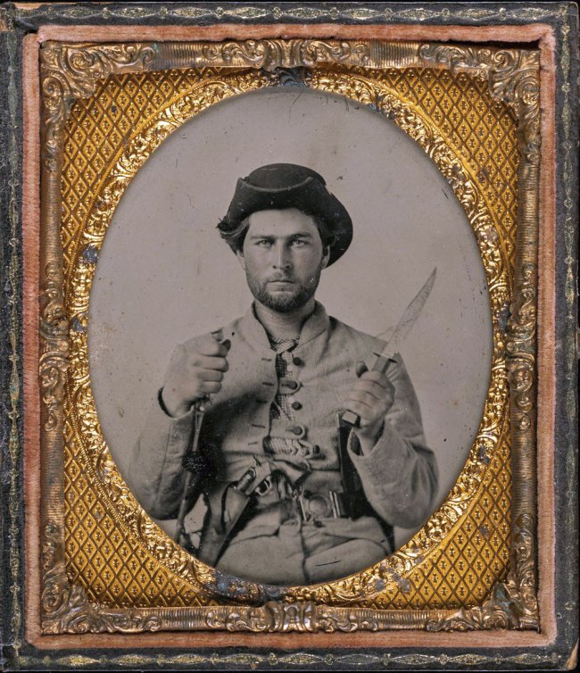 Unknown photographer (American) '[Private James House with Fighting Knife, Sixteenth Georgia Cavalry Battalion, Army of Tennessee]' 1861-1862?