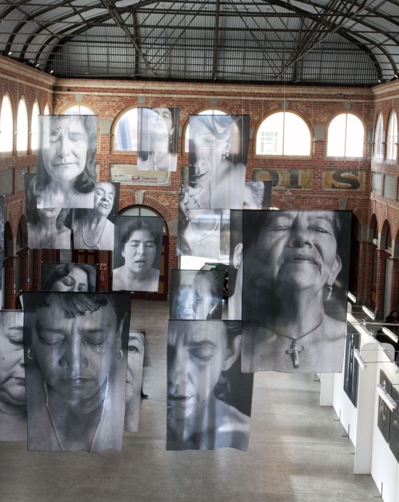 Installation photograph of 'Sudarios (Shrouds)' by Erika Diettes at the Mining Exchange, Ballarat. Photograph by Marcus Bunyan