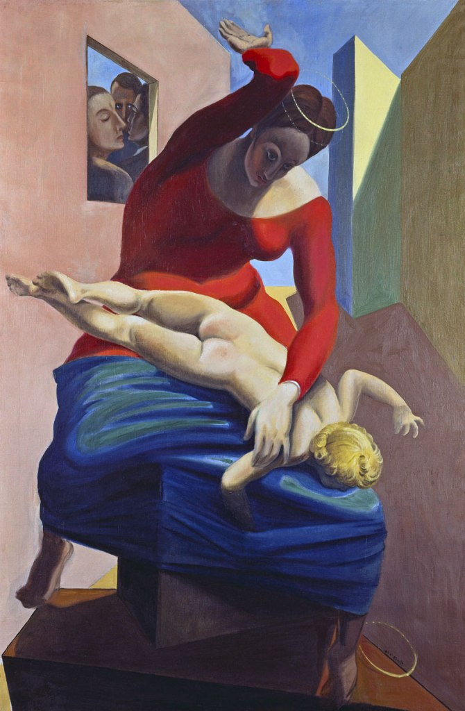 Max Ernst (German, 1891-1976) The Blessed Virgin Chastising the Infant Jesus before Three Witnesses: André Breton, Paul Éluard and the Artist La Vierge corrigeant l’enfant Jésus devant trois témoins: André Breton, Paul Éluard et le peintre 1926