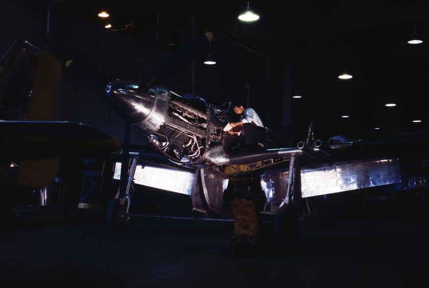 Alfred Palmer. 'P-51 "Mustang" fighter plane in construction, at North American Aviation, Inc., in Los Angeles, California' c. 1942