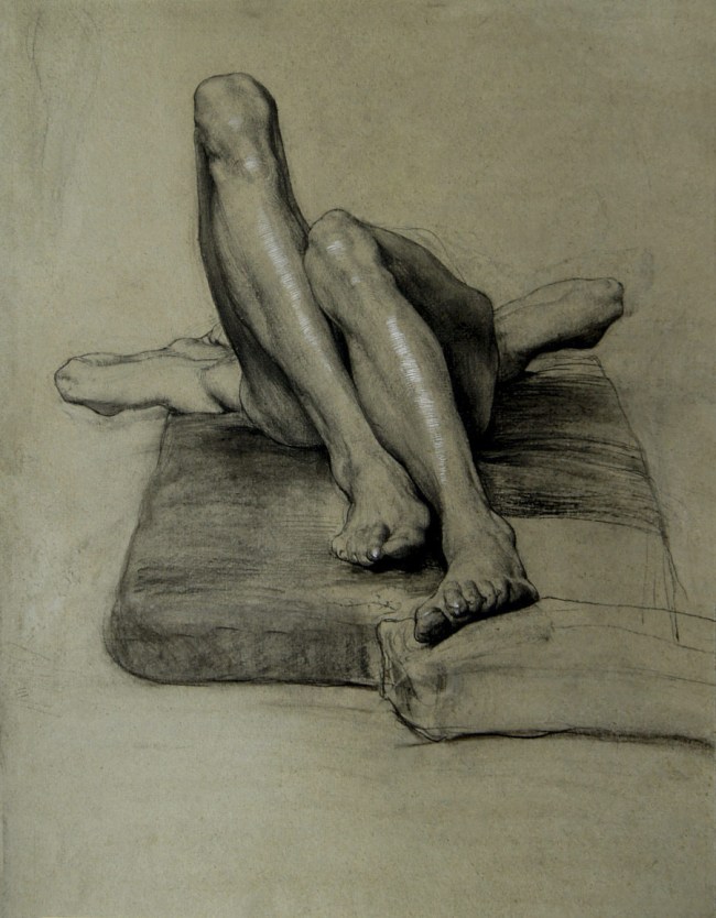 Sascha Schneider (German, 1870-1927) 'Untitled (study of a reclining male nude with tucked up legs)' 1894