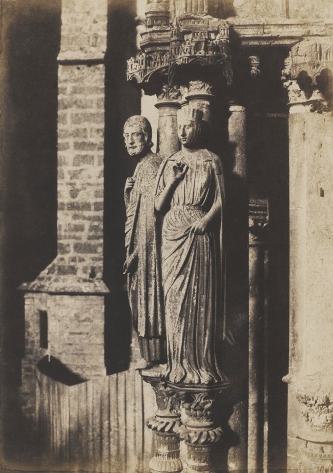 Charles Marville (French, 1813-1879) 'Cathédrale de Chartres, Grandes Figures des pilastres du portail septentrional' (Chartres Cathedral, Columnar Figures, Northern Portal) 1854