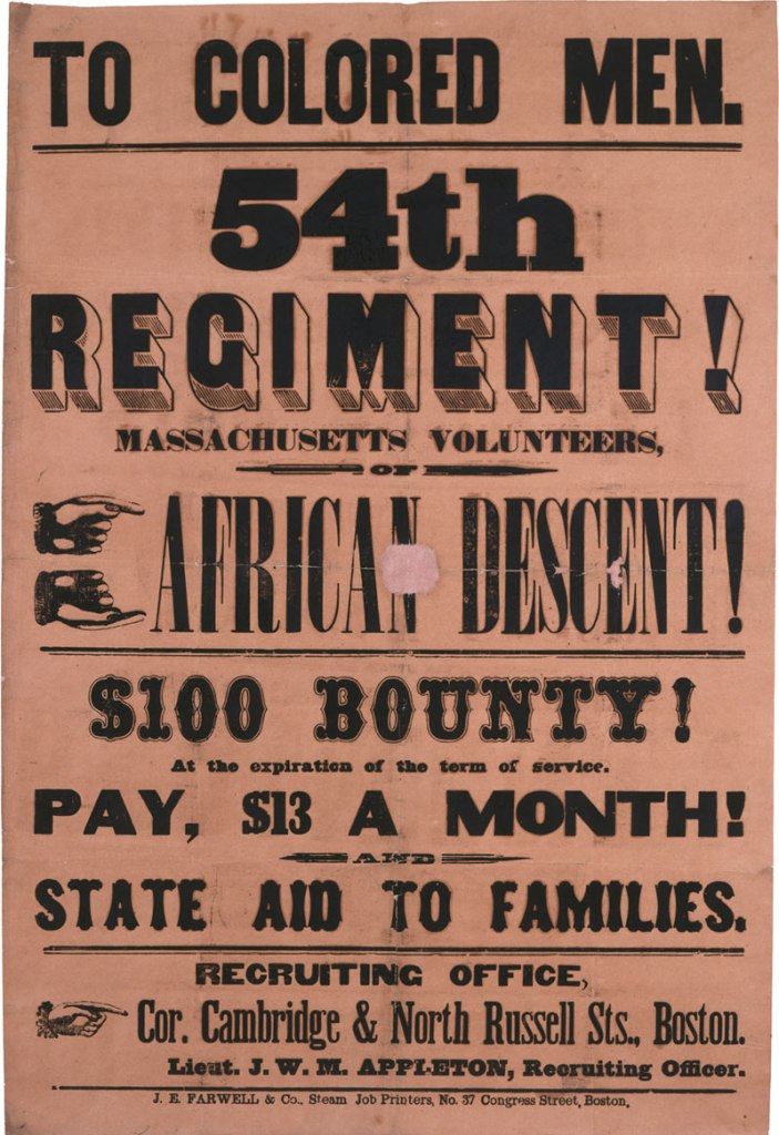 J. E. Farwell and Co. 'To Colored Men. 54th Regiment! Massachusetts Volunteers, of African Descent' 1863