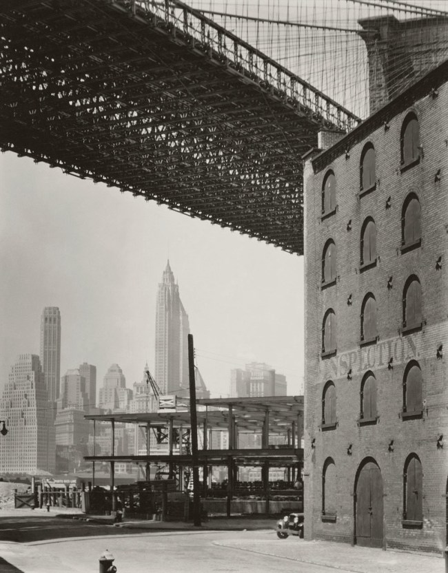 Berenice Abbott (American, 1898-1991) 'Brooklyn Bridge, Water and Dock Streets, Brooklyn' 1936