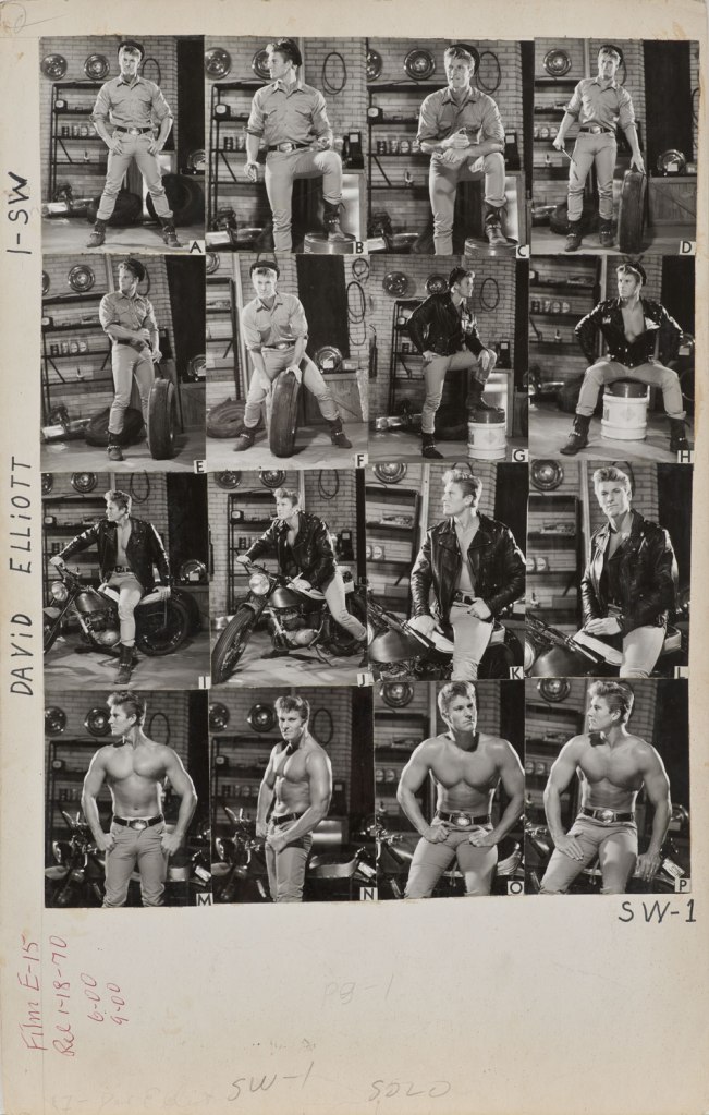 Bob Mizer. 'Athletic Model Guild Catalog Board, David Elliott. [Double-sided; This side Page 1 of SW series]' c. 1965