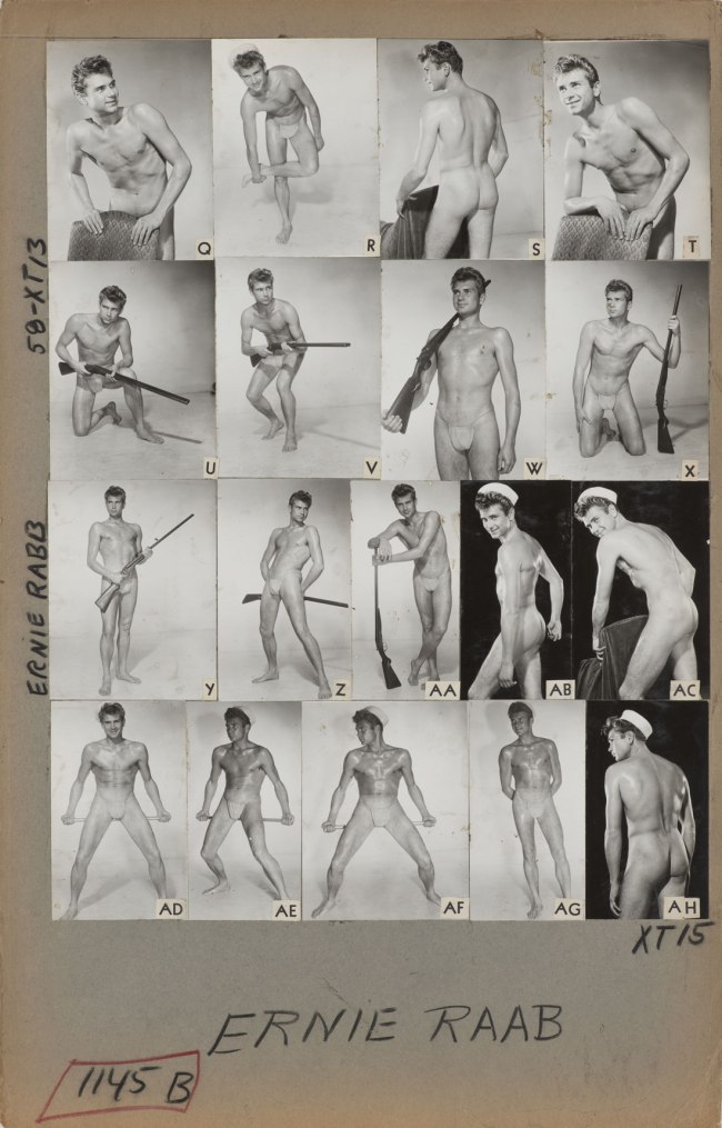 Bob Mizer (American, 1922-1992) 'Athletic Model Guild Catalog Board, Ernie Rabb. [Double-sided; This side Page 58 of XT series]' c. 1957